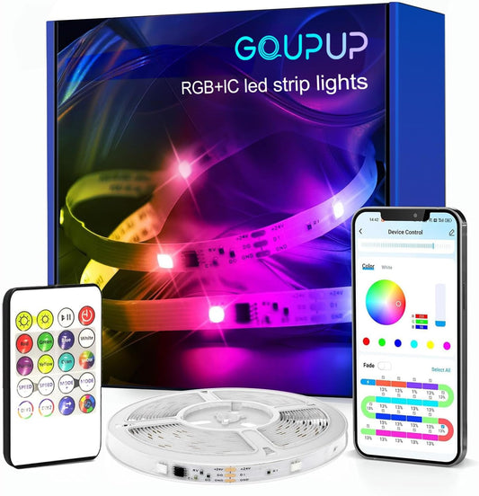 16.4 FT RGB Smart IC RGB LED Strip Lights, LED Strip for Bedroom, 5050 LED Lights for Room, DIY Multiple Colors on One Line, Color Changing Strip Lighting Music Sync, Halloween, Christmas